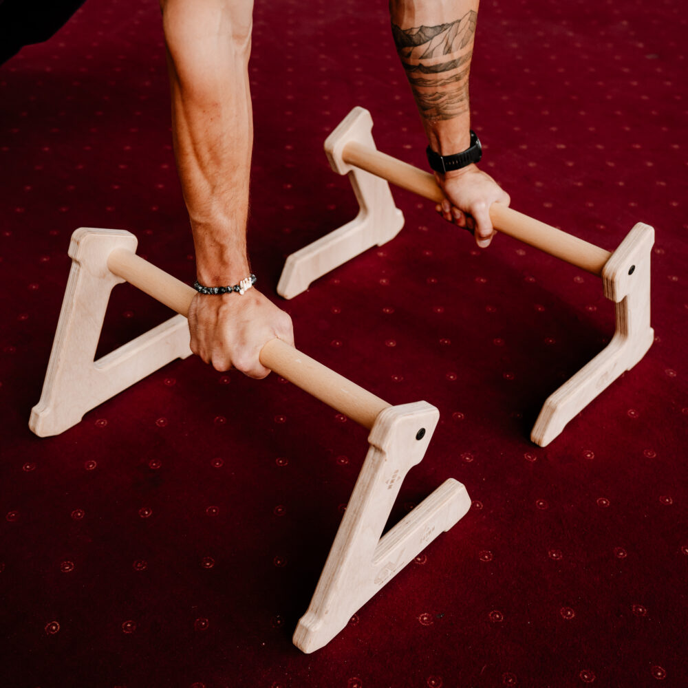 Paraletki drewniane 2w1: Uchwyty do pompek i kalisteniki (8 / 24 cm)